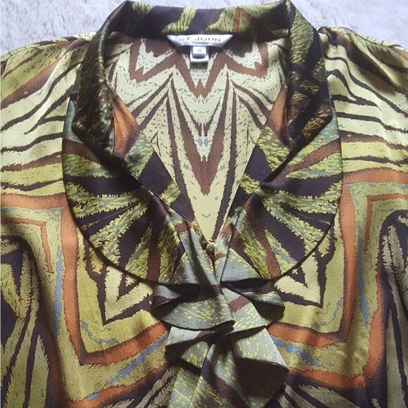 ST. JOHN Vintage Top Long Sleeve Silk Ruffle Button Down Retro Y2k Womens 10 - Picture 3 of 8
